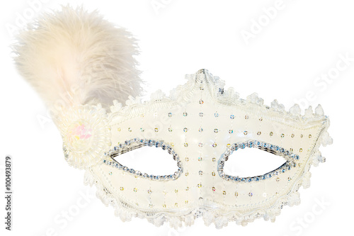 White carnival mask decorations isolated background  view close-