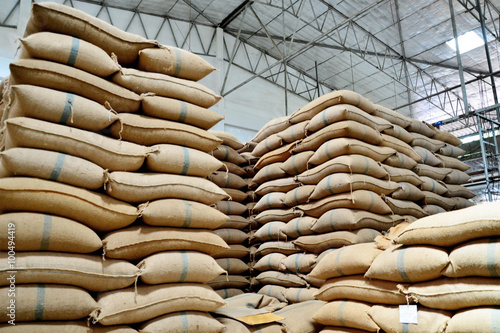 Fényképezés Hemp sacks containing rice