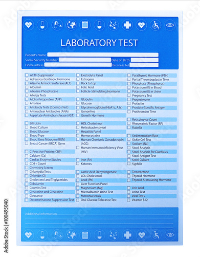 Laboratory test list isolated on white background, close up © Africa Studio