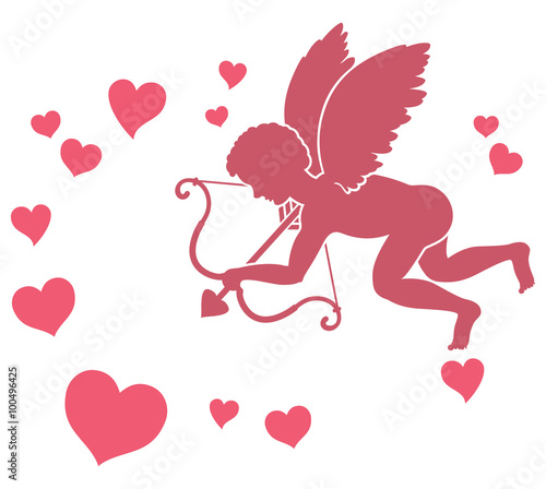 Fotografija Silhouette of a cupid and hearts.