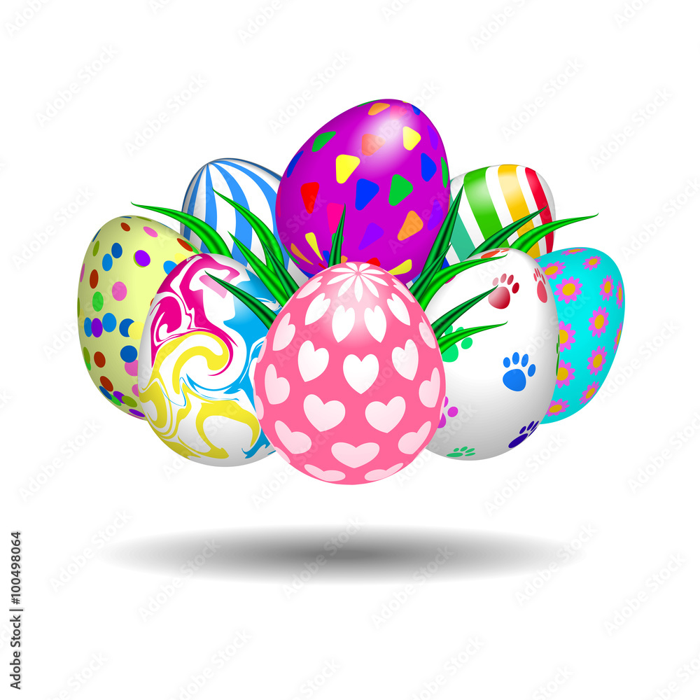 Colorful Easter eggs  on the ground white background vector illu