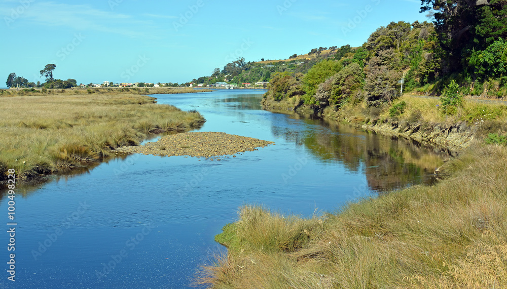 Collingwood River and Town, Golden Bay New Zealand Collingwood River and Town, Golden Bay New Zealand