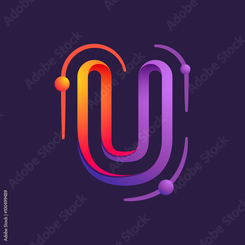 U letter one line with atoms orbits colorful logo