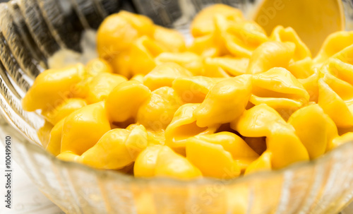 Bowl of Macaroni Shells and Cheese
