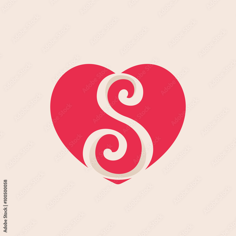 S letter inside heart for st. Valentine's day design. Stock Vector ...