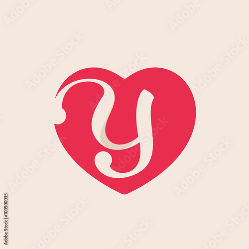 Y letter inside heart for st. Valentine's day design.