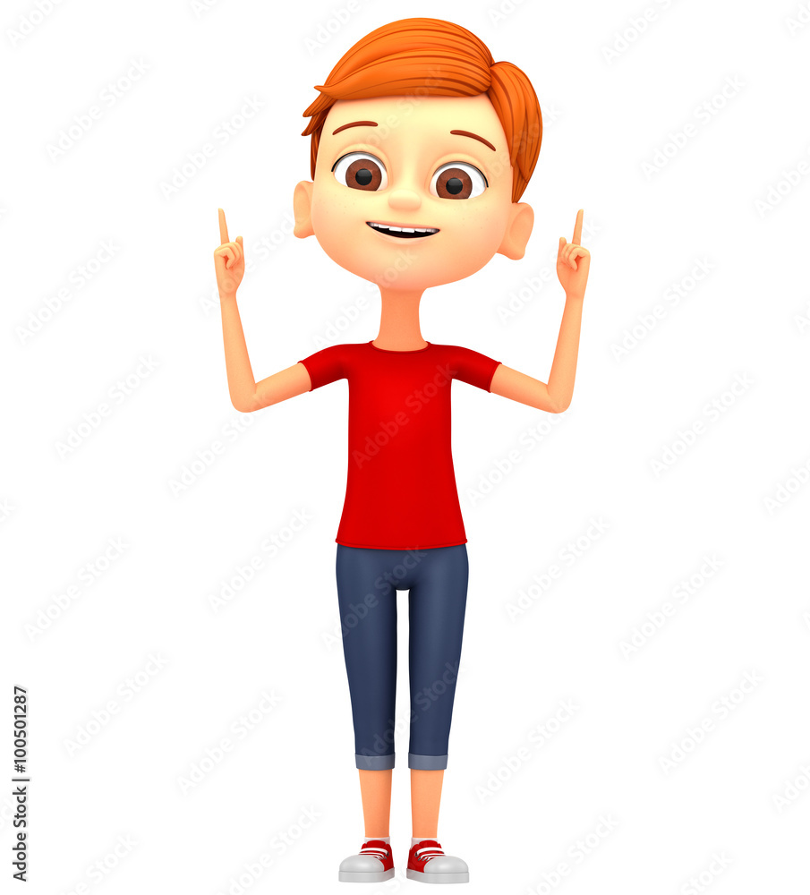 Happy little boy on a white background. 3D Illustration for adve Happy little boy on a white background. 3D Illustration for adve