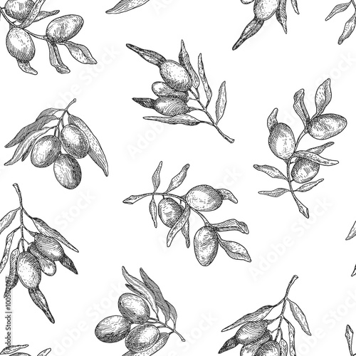 Seamless pattern with olive branches