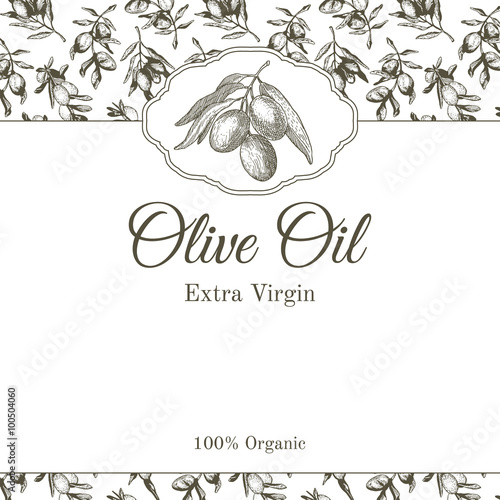 Olive oil sticker template with graphic olive branch illustration 