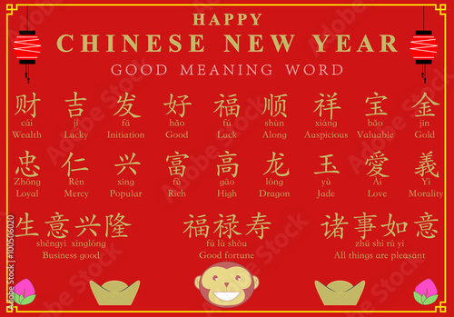 Chinese new year background good meaning word decoration, vector illustration, red and gold