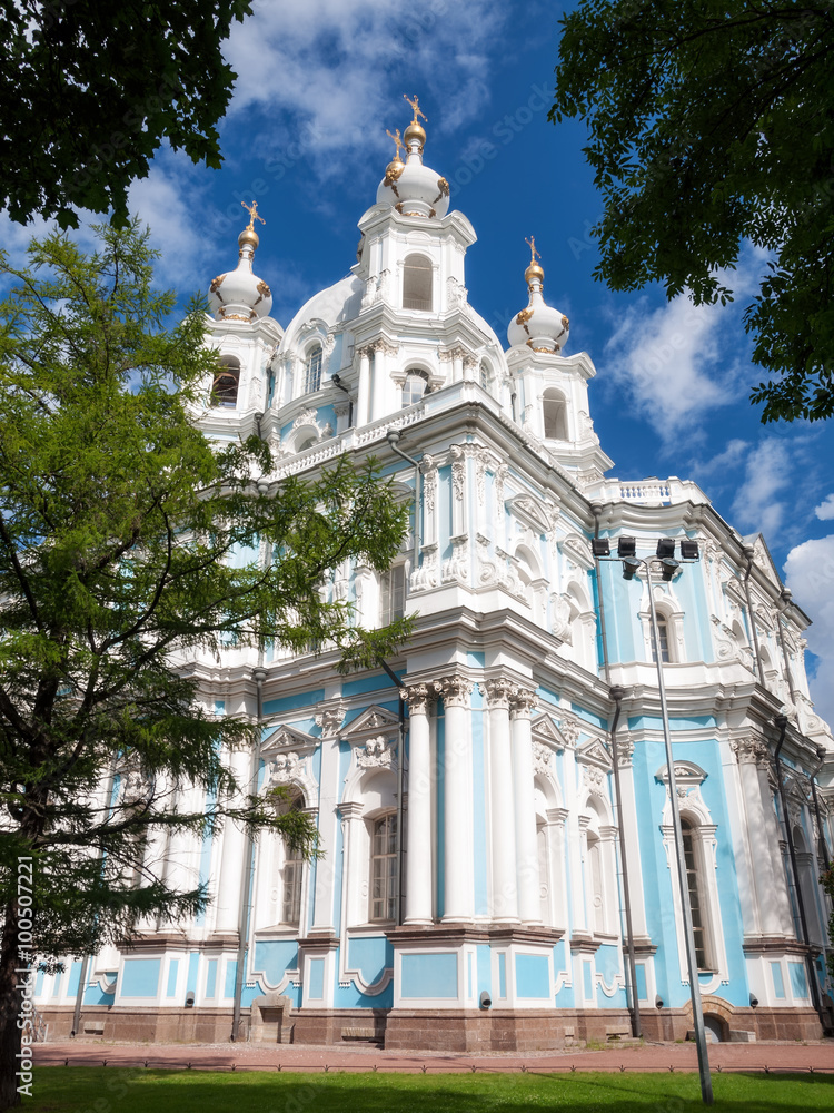 Rear view on the Smolny Cathedral. Saint-Petersburg, Russia
