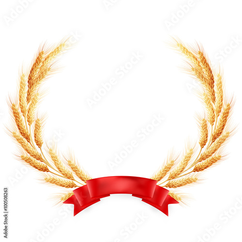 Ripe yellow wheat ears with red ribbon. EPS 10