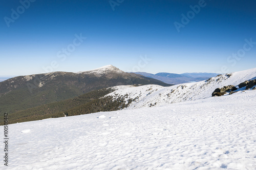 Views of Guadarrama Mountains from Navacerrada Ski Resort, Navacerrada Mountain Pass, Madrid, Spain, on January 4, 2015.