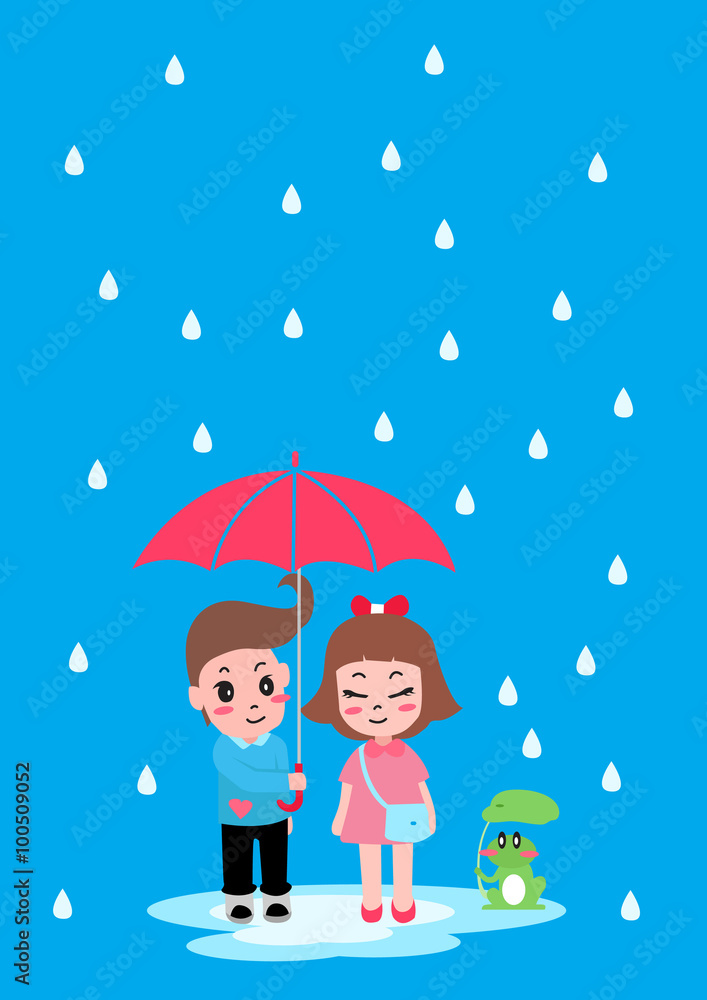 Boy and Girl with rain Boy and Girl with rain