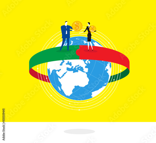 Cooperation / Two business people make a business deal,they exchange their own money.