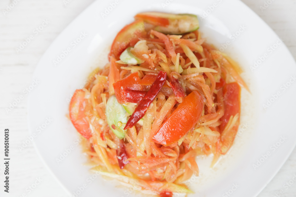 Papaya salad Thai cuisine spicy delicious Papaya salad Thai cuisine spicy delicious
