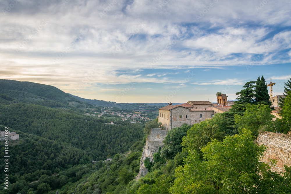 Old Narni, Umbria, Italy. Sunset in mountains
