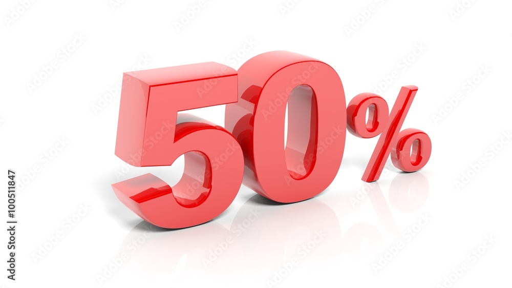 Red 50 percent number, isolated on white background. Red 50 percent number, isolated on white background.