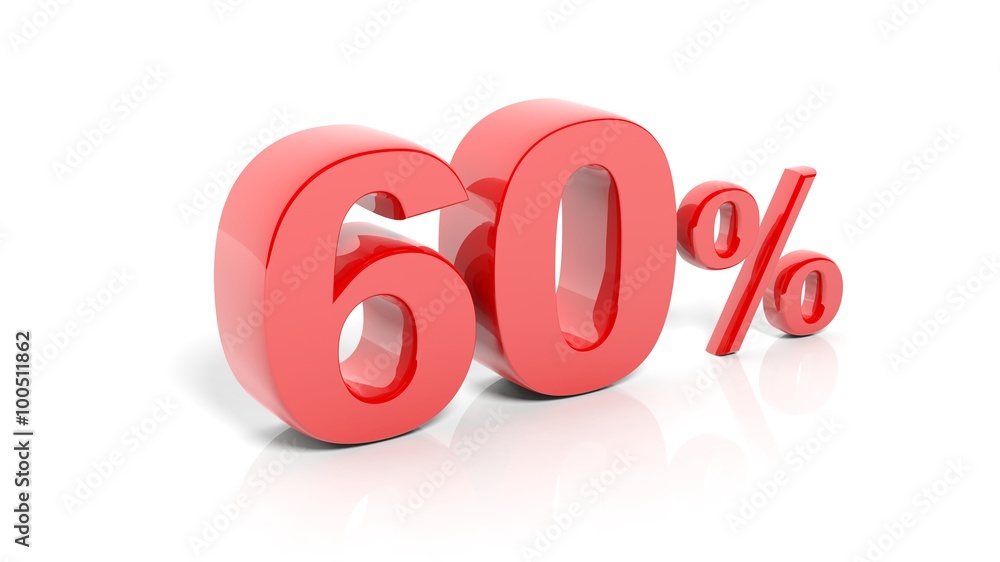 Red 60 percent number, isolated on white background.