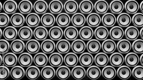 Wall of white speakers abstract background.