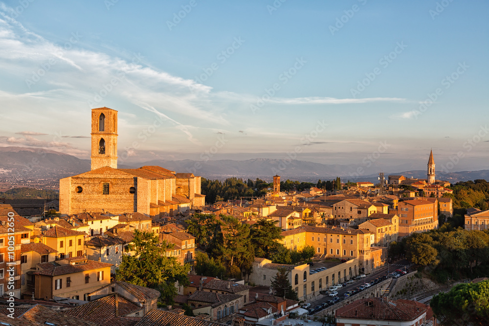 Perugia - a view of the old town and the Basilica di San Domenico, Umbria