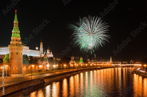 Festive fireworks over the Moscow Kremlin, Russia