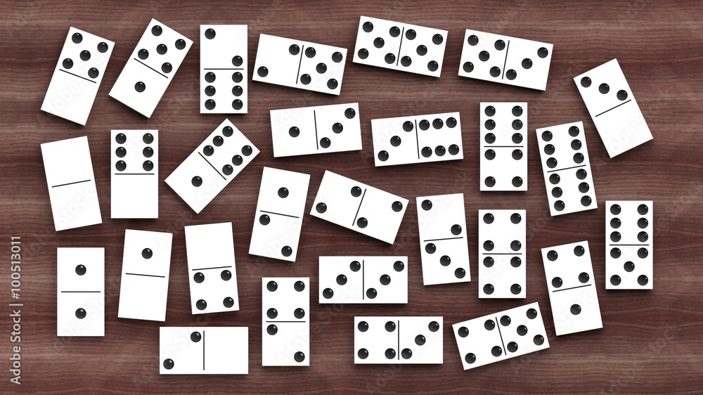 White domino tiles set, on wooden background White domino tiles set, on wooden background