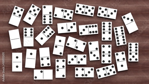 White domino tiles set, on wooden background