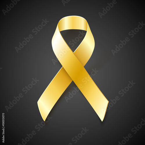 Gold ribbon on black background. Childhood Cancer Awareness vector illustration