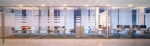 Photography Night panorama view inside office in skyscraper