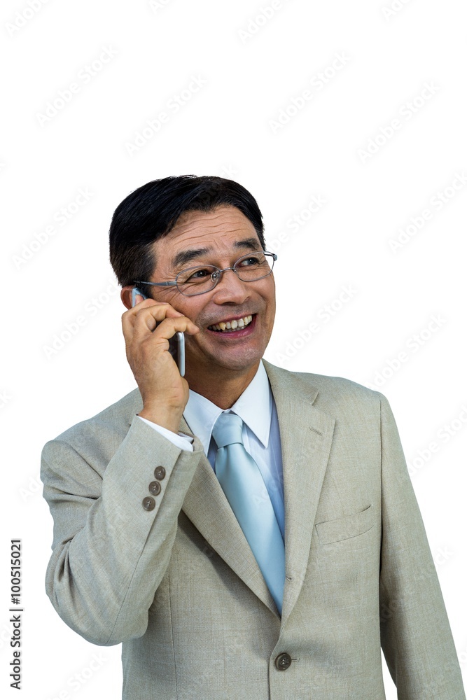 Smiling asian businessman phone calling Smiling asian businessman phone calling