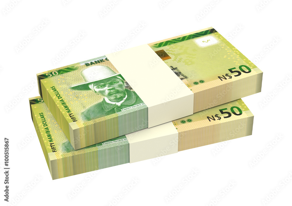 Namibian dollars bills isolated on white background. Computer generated 3D photo rendering. Namibian dollars bills isolated on white background. Computer generated 3D photo rendering.