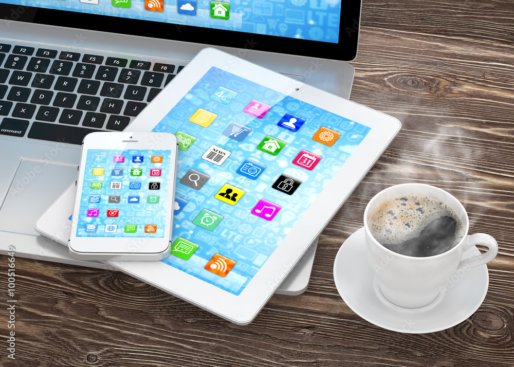 Laptop, phone and tablet pc. Laptop, phone and tablet pc.