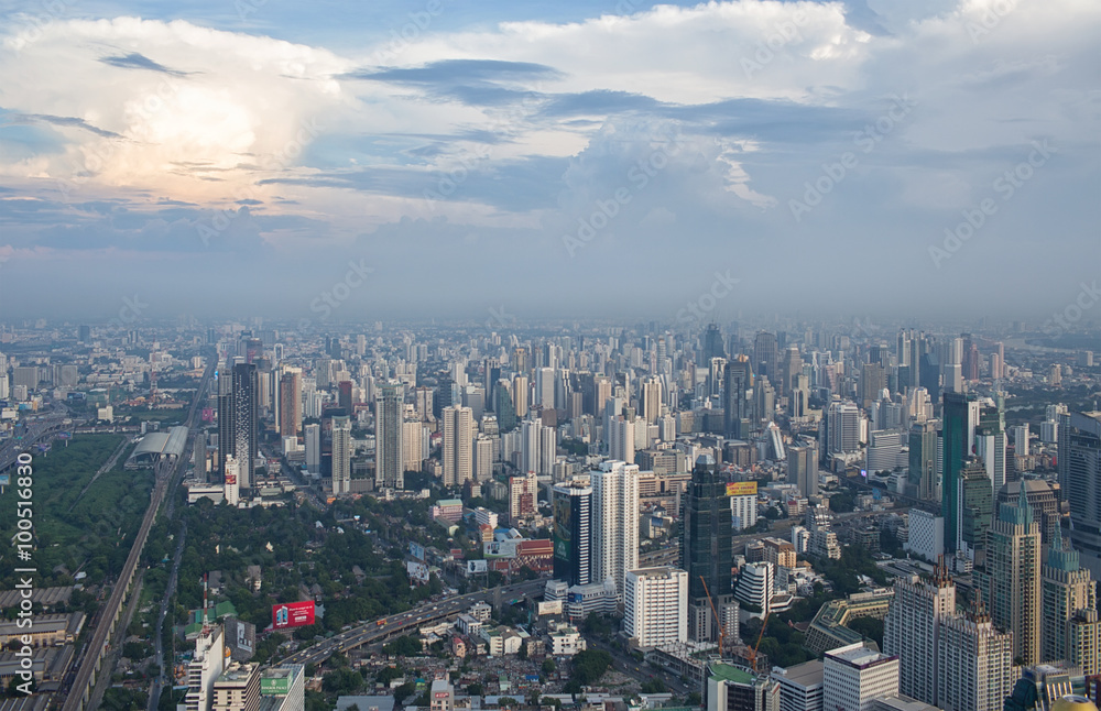 The sky above the city.Aerial view on Bangkok from Baiyoke Sky hotel