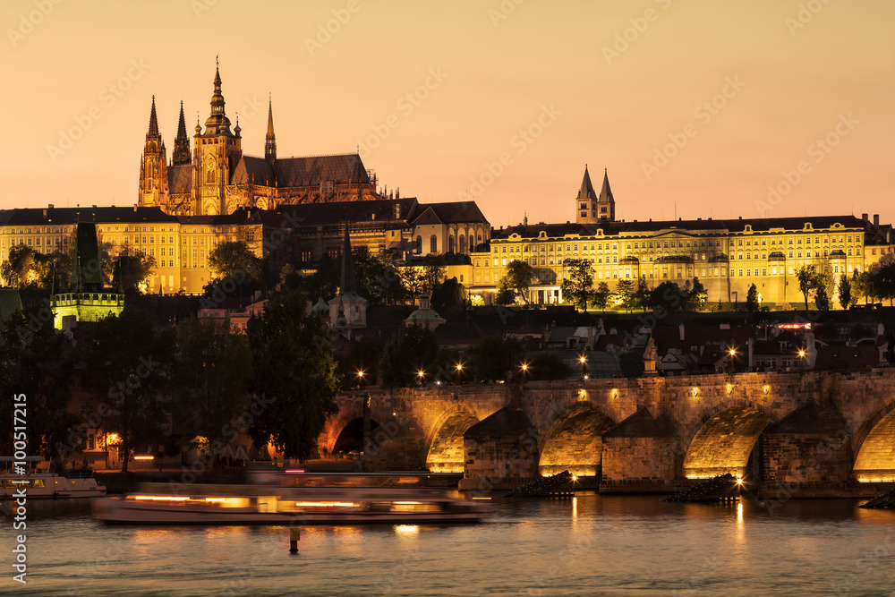 View of the Cathedral of St. Vitus in the evening, Hradcany (Prague)