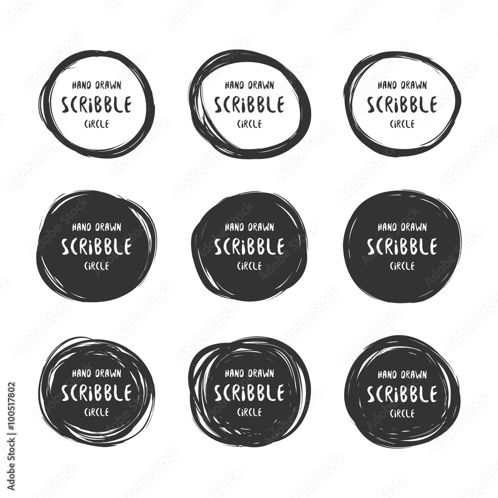 Fototapeta premium Vector set of 9 hand drawn scribble circles logo