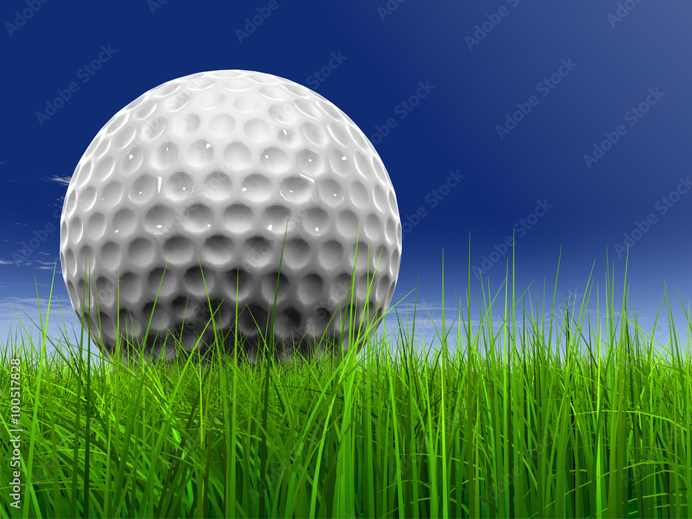 White golf ball in grass and sky White golf ball in grass and sky