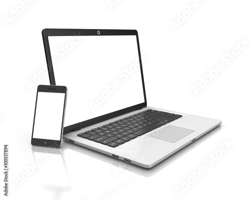 Modern Laptop and smartphone isolated on white.