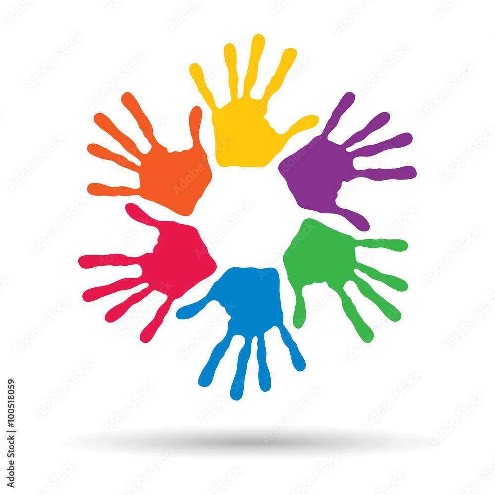 Concept or conceptual children painted hand print isolated on white background Concept or conceptual children painted hand print isolated on white background