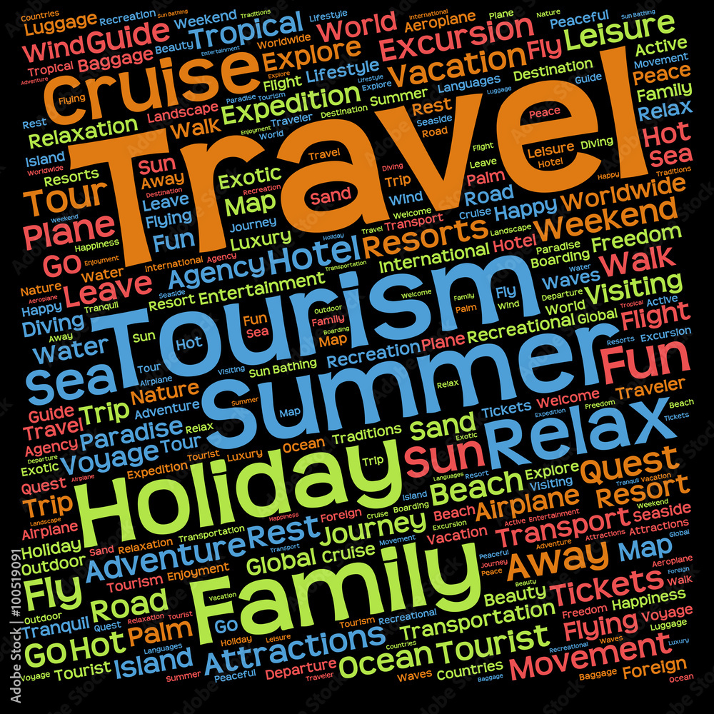 Conceptual tourism or travel  word cloud