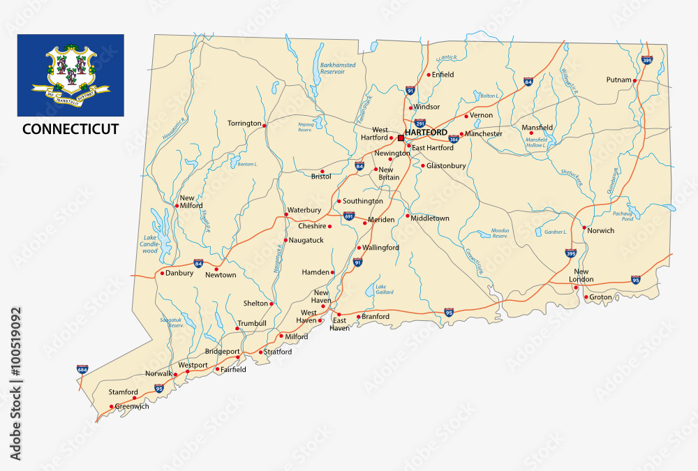 Obraz premium connecticut administrative map with flag