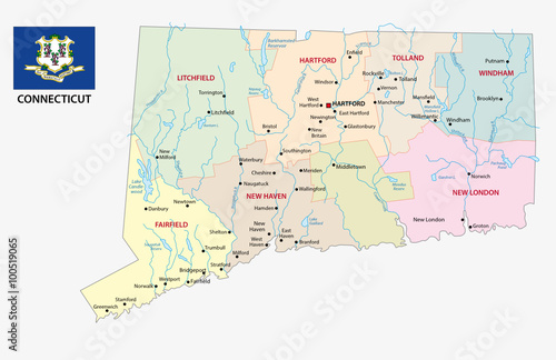 connecticut administrative map with flag