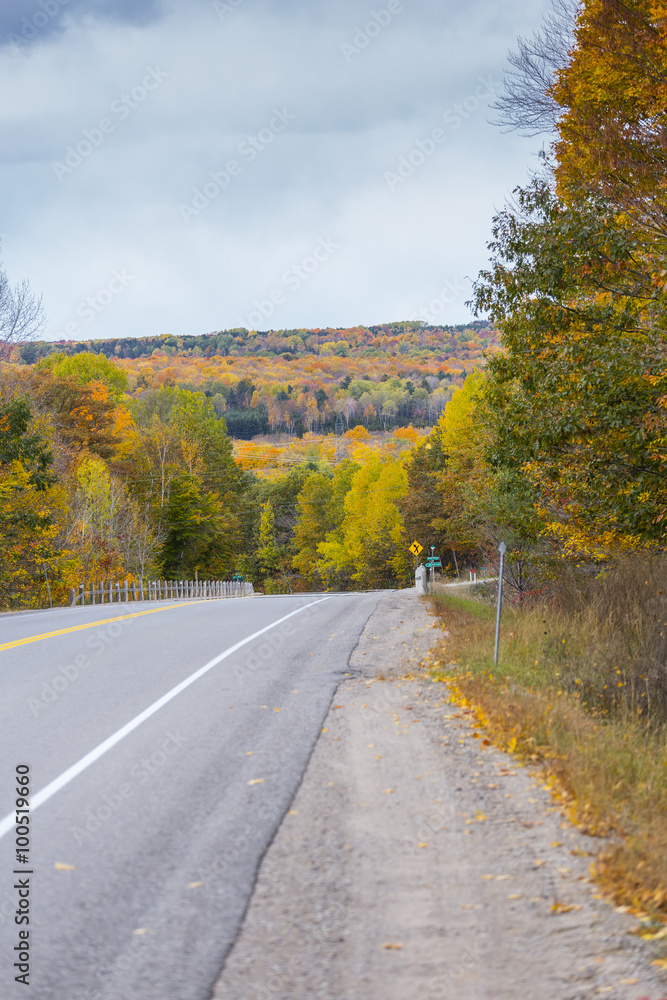 the view down a scenic country roadway in autumn landscape the view down a scenic country roadway in autumn landscape