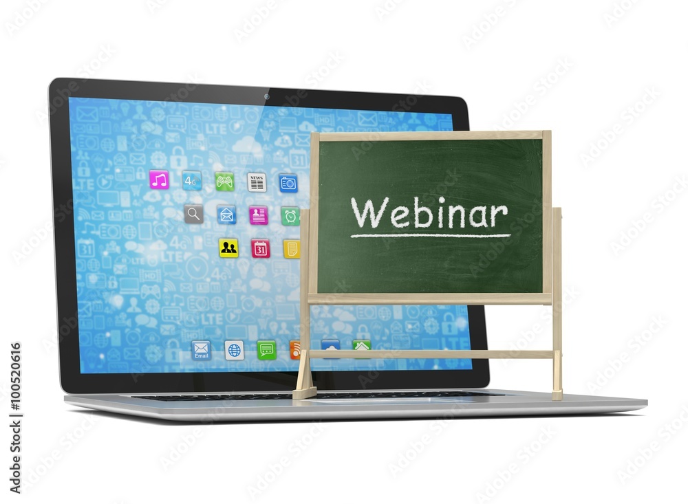 Laptop with chalkboard, webinar, online education concept Laptop with chalkboard, webinar, online education concept