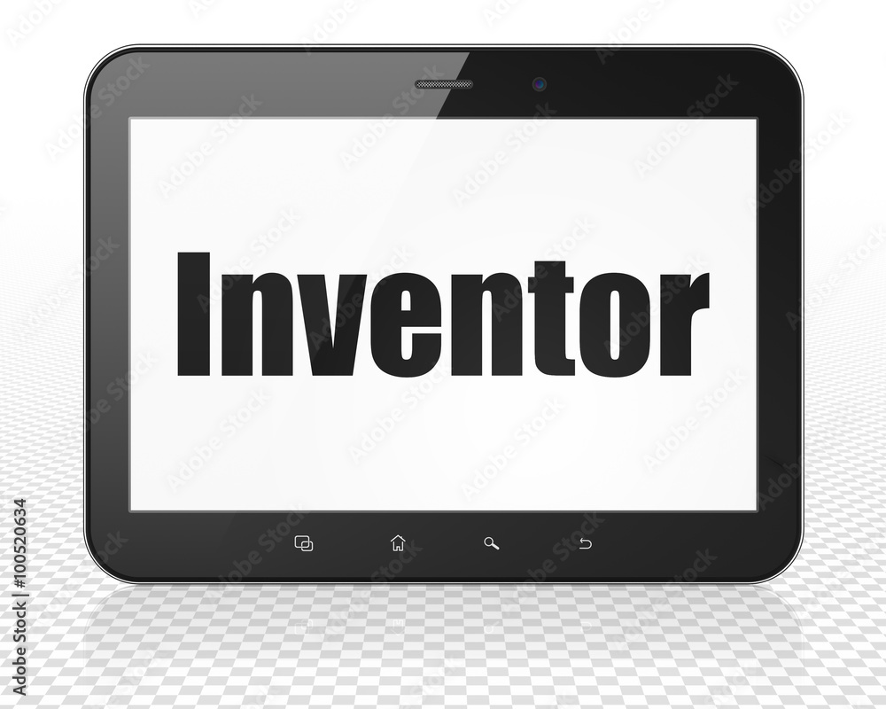Science concept: Tablet Pc Computer with Inventor on display Science concept: Tablet Pc Computer with Inventor on display