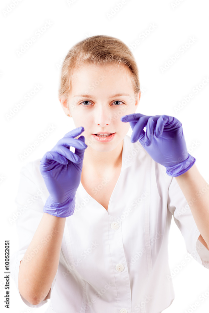 Dentist looking into patient mouth isolated Dentist looking into patient mouth isolated