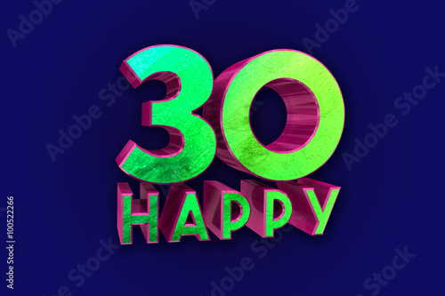 Happy 30, 3D Style, Green Front Side, Dark Pink Extrusion