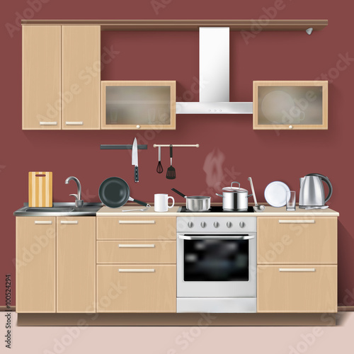 Realistic Kitchen Interior 
