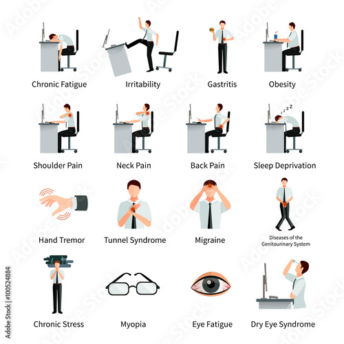 Office Syndrome Flat Icons Set photo