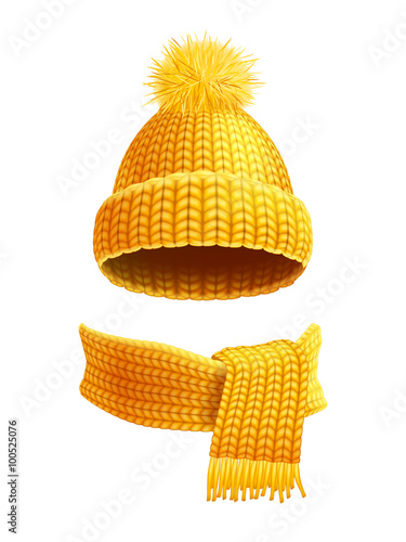Knitted Hat And Scarf Flat Illustration  photo